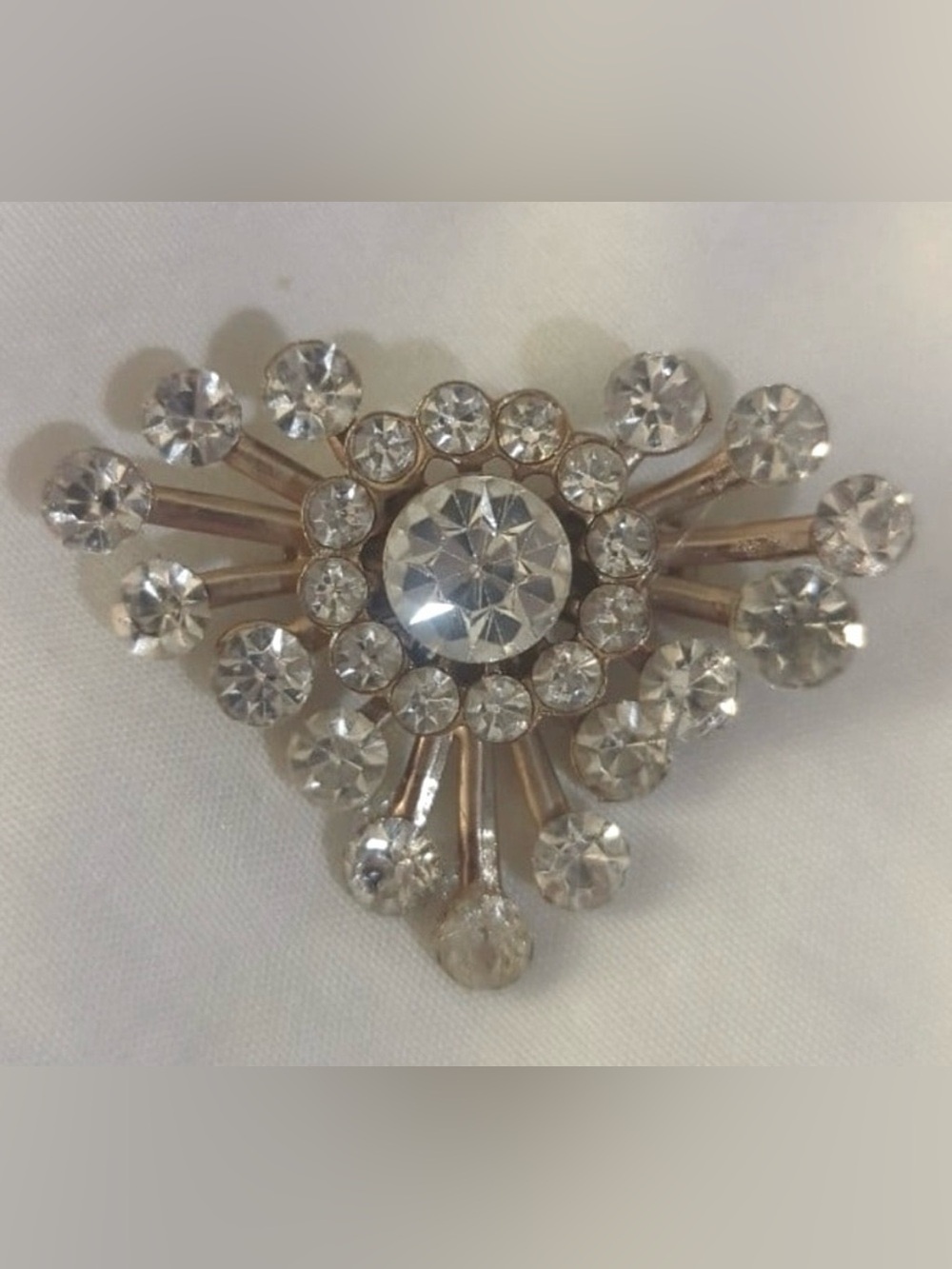 Vintage Starburst Rhinestone Brooch 1950s Crystal Pin Silver Tone MCM Retro